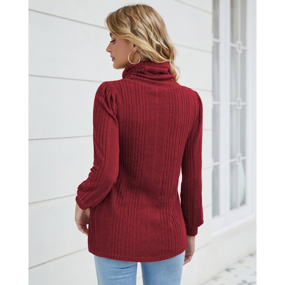 Women's Cozy Turtleneck Sweater Knit Long Sleeve Casual Fall Winter Top - Picture 4 of 5